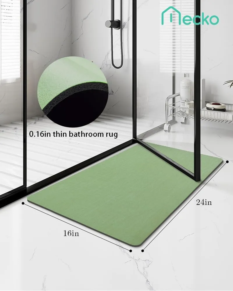 Mecko Bath Mat, Ultra Absorbent Quick Dry Bathroom Floor Mats-Rubber Non-Slip Thin Bathroom Rug Fit Under Door, Faux Suede Surface Shower Rug for Bathtub, Sink, Shower Room(Green,16"x24")