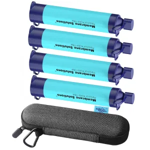 Membrane Solutions 4Pack Water Filter Straw with A Storage Case, Water Filter Cover, Portable Personal Water Purifier Straw Protective Carrying Bag, for Travel Survival Emergency Preparedness
