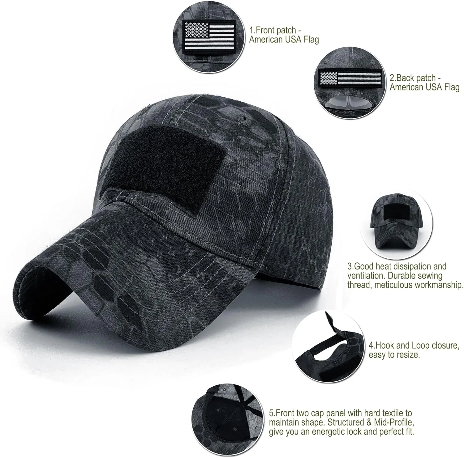 Men American Flag Patch Tactical Camo Baseball Cap Women USA Flag Military Army Patriotic Operator Camouflage Hat