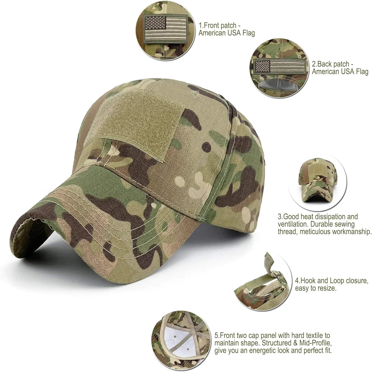 Men American Flag Patch Tactical Camo Baseball Cap Women USA Flag Military Army Patriotic Operator Camouflage Hat
