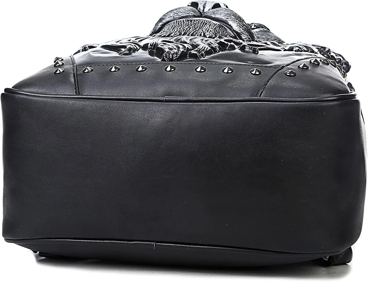 Men Casual Pu Leather Backpack Women 3D Lionhead Studded Pack Travel Outdoor Daypack Laptop Bag