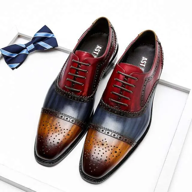 Men Genuine Wingtip Shoes Leather Oxford Pointed Toe Dress Shoes