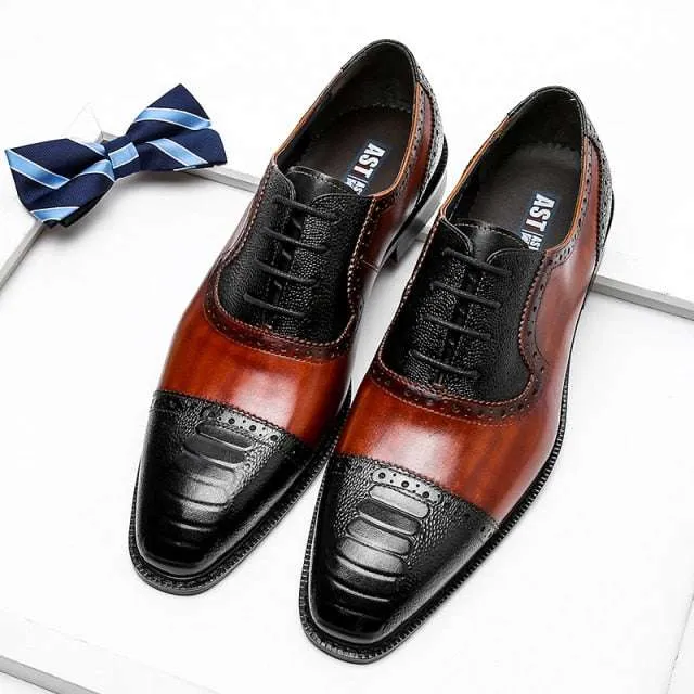 Men Genuine Wingtip Shoes Leather Oxford Pointed Toe Dress Shoes