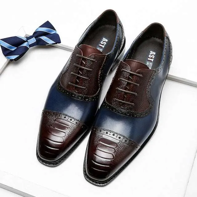 Men Genuine Wingtip Shoes Leather Oxford Pointed Toe Dress Shoes