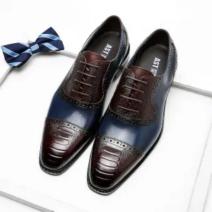 Men Genuine Wingtip Shoes Leather Oxford Pointed Toe Dress Shoes