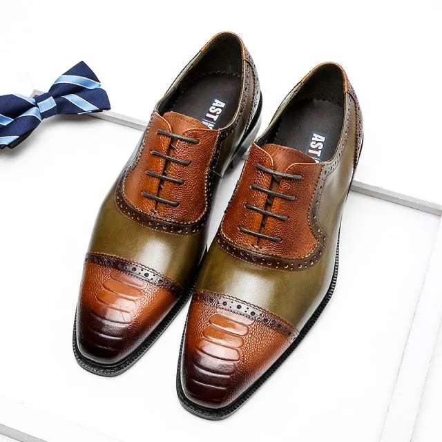 Men Genuine Wingtip Shoes Leather Oxford Pointed Toe Dress Shoes
