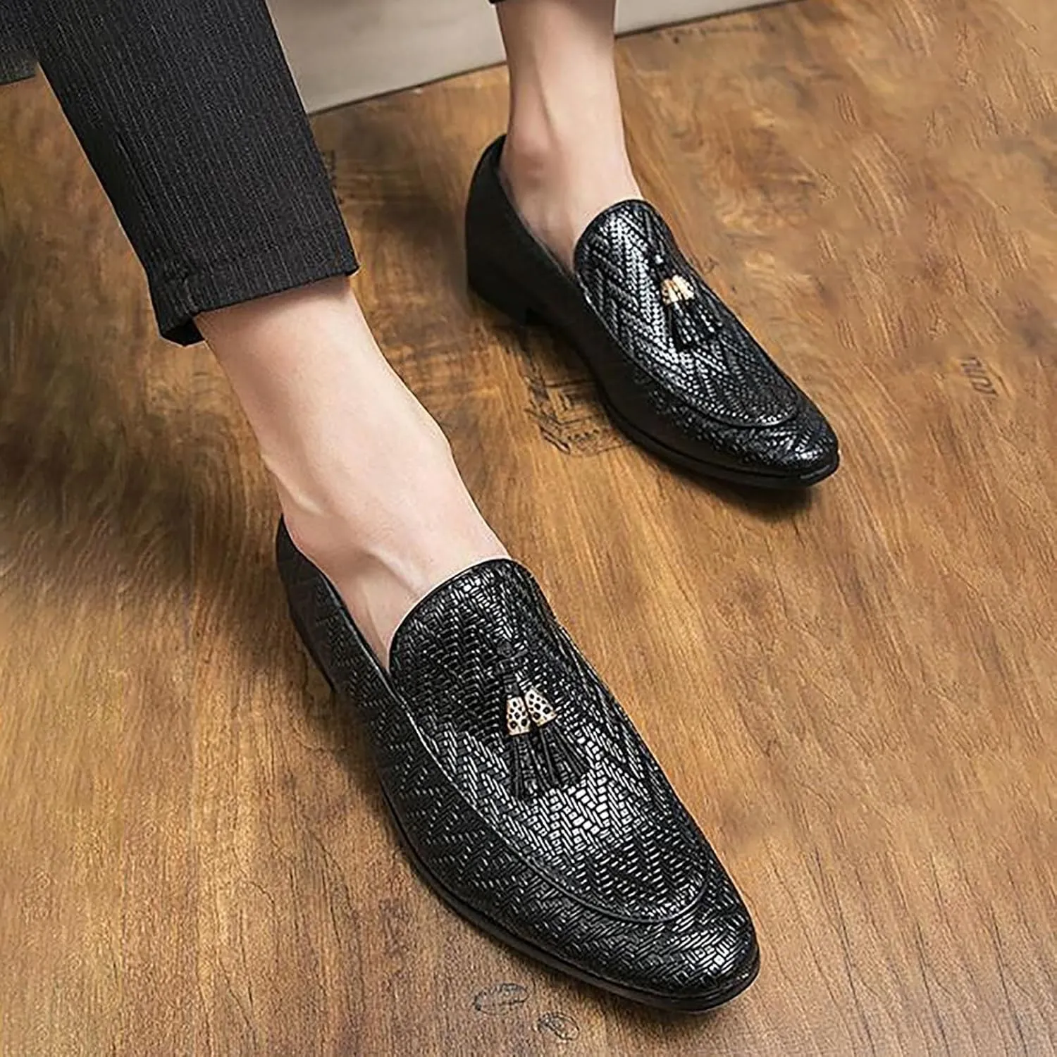 Men Oxford Shoes Lace Up Split Toe Men Dress Shoes， Suede Patchwork Crocodile Pointed Toe Prints Leather Shoes Men