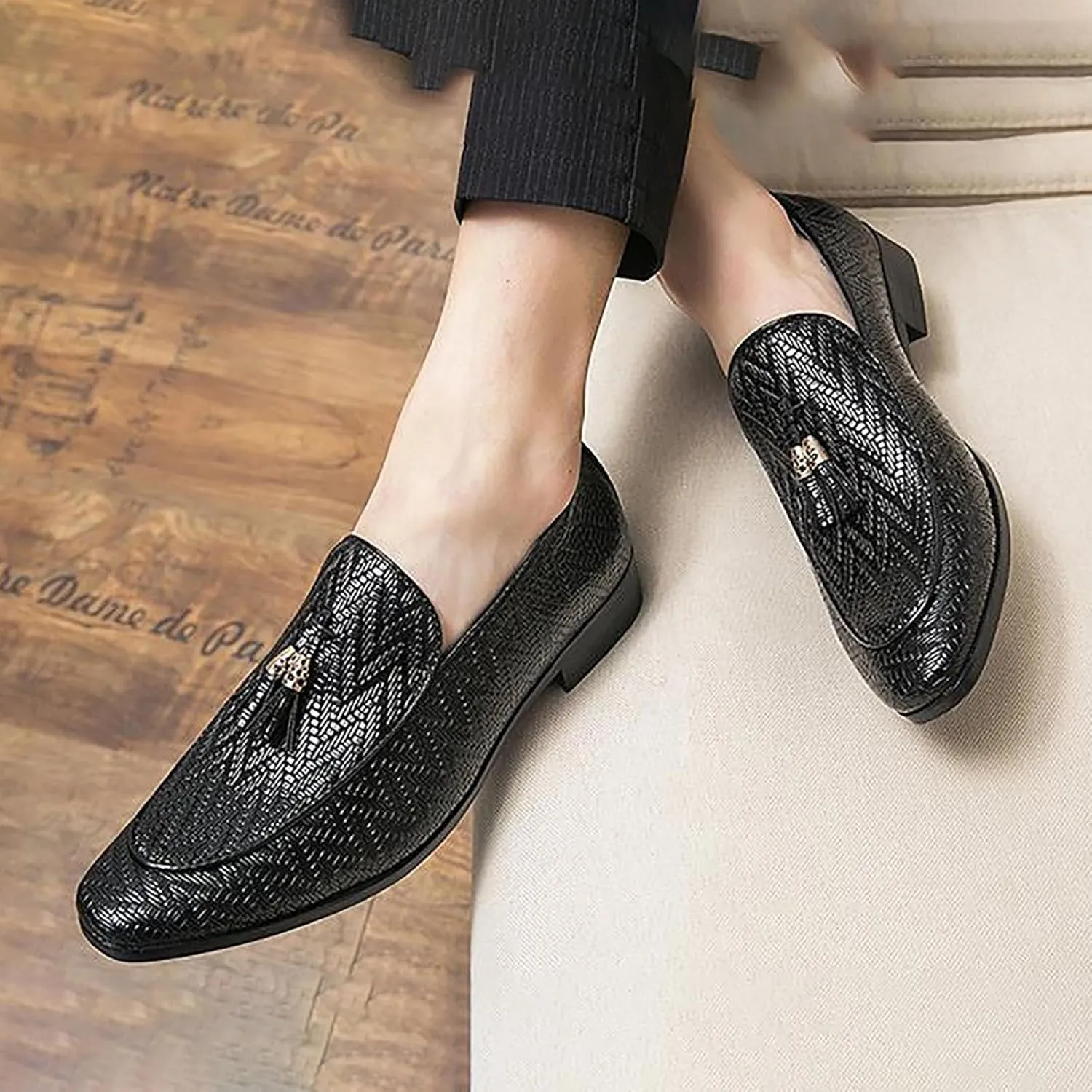 Men Oxford Shoes Lace Up Split Toe Men Dress Shoes， Suede Patchwork Crocodile Pointed Toe Prints Leather Shoes Men