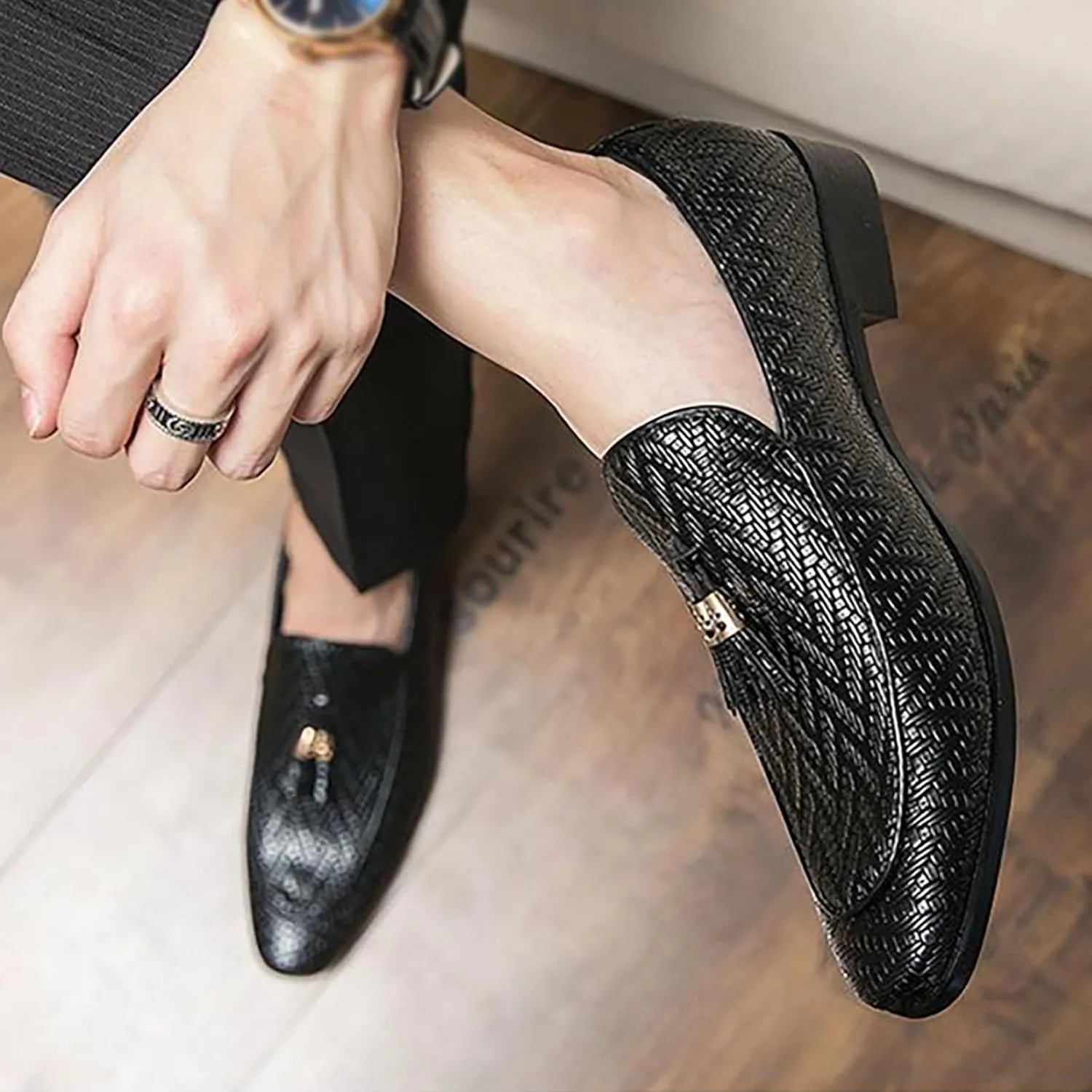 Men Oxford Shoes Lace Up Split Toe Men Dress Shoes， Suede Patchwork Crocodile Pointed Toe Prints Leather Shoes Men