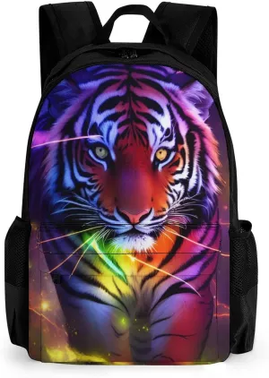 Men Women Lightweight Beautiful Wild Animal Tiger Abstract Art Daypack Bookbag Big Capacity Carry On Bag With Side Pockets for Camping Travel Bicycle