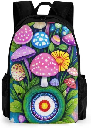 Men Women Lightweight Mushroom Floral Plant Butterfly Snake Galaxy Space Art Daypack Bookbag Big Capacity Carry On Bag With Side Pockets for Camping Travel Bicycle