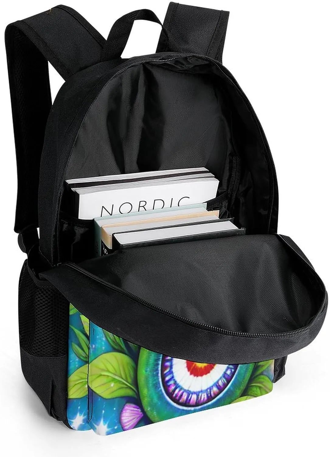 Men Women Lightweight Mushroom Floral Plant Butterfly Snake Galaxy Space Art Daypack Bookbag Big Capacity Carry On Bag With Side Pockets for Camping Travel Bicycle