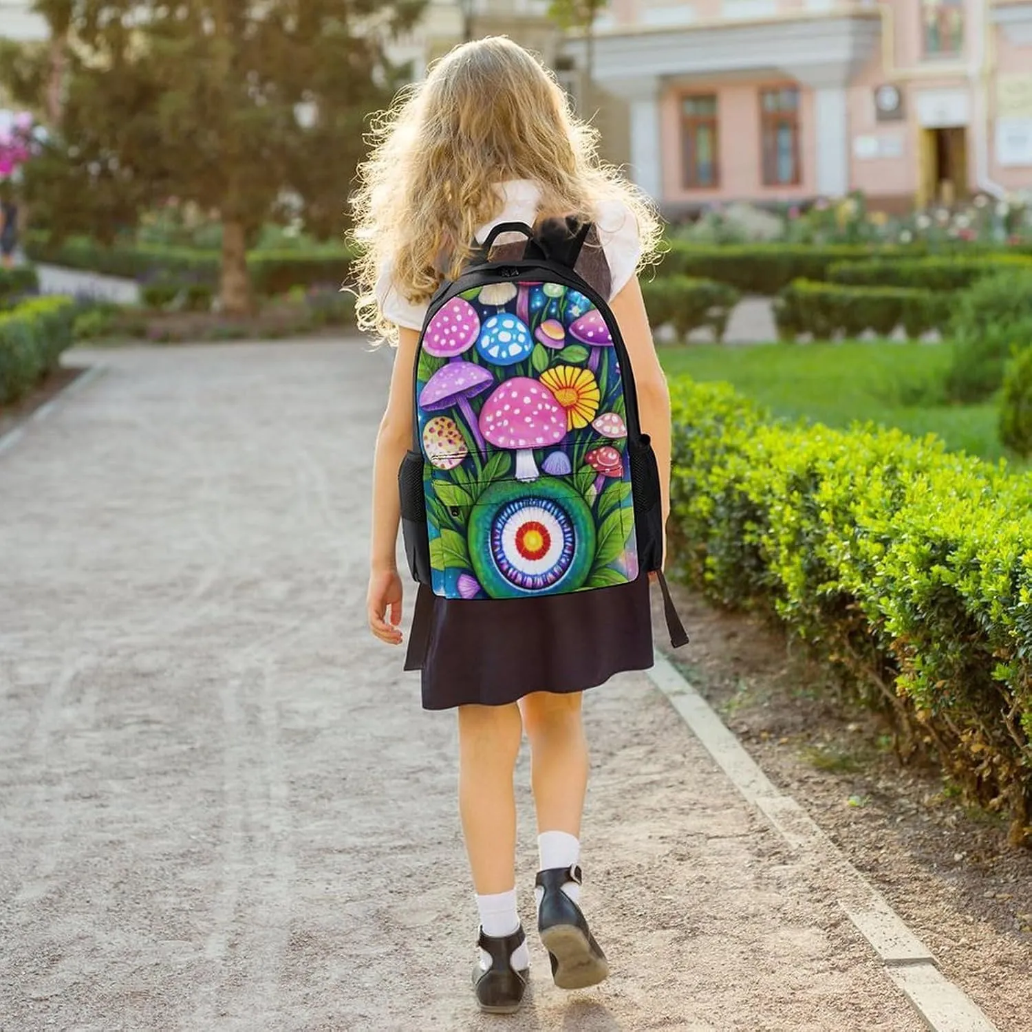 Men Women Lightweight Mushroom Floral Plant Butterfly Snake Galaxy Space Art Daypack Bookbag Big Capacity Carry On Bag With Side Pockets for Camping Travel Bicycle