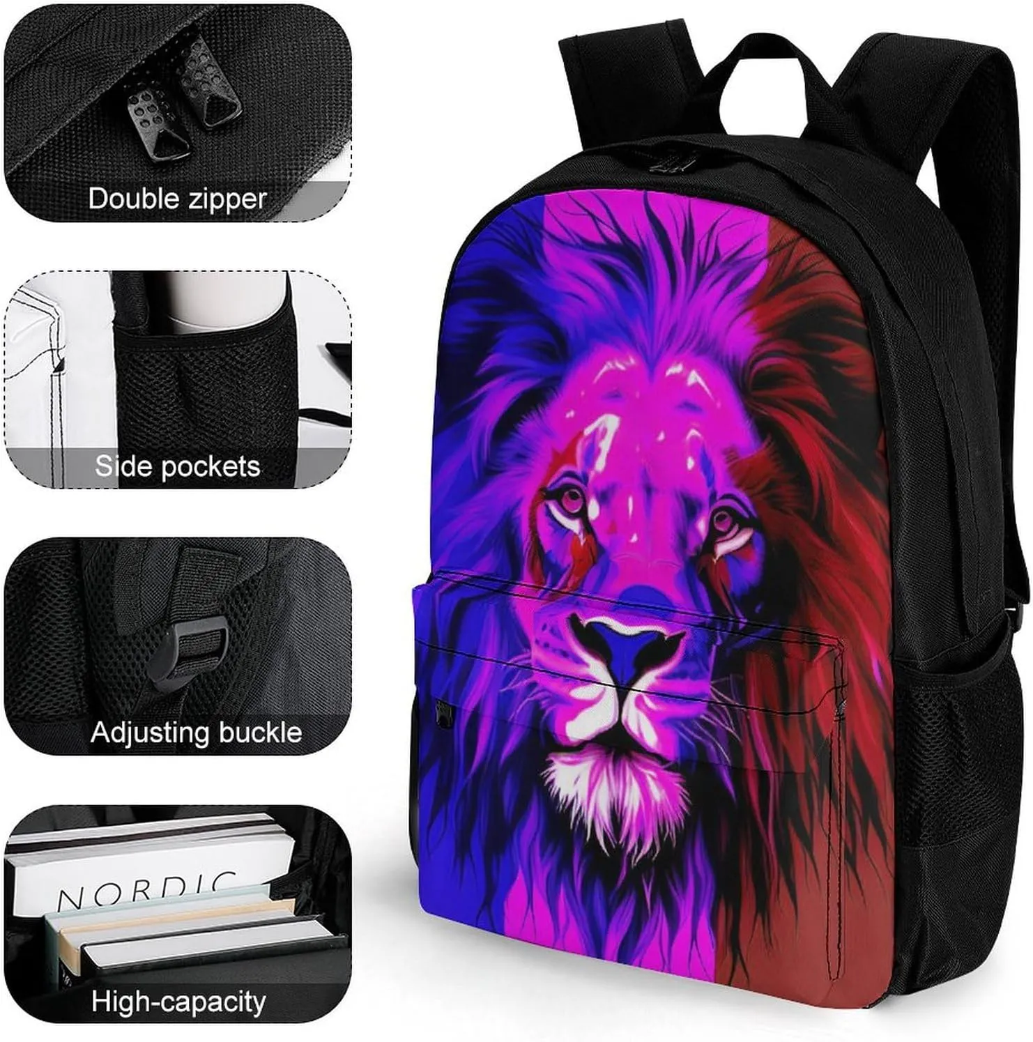 Men Women Lightweight Reggae Rasta Flag Lion Art Backpack Large Capacity Bookbag With Smooth Zippers for Gym Business Running
