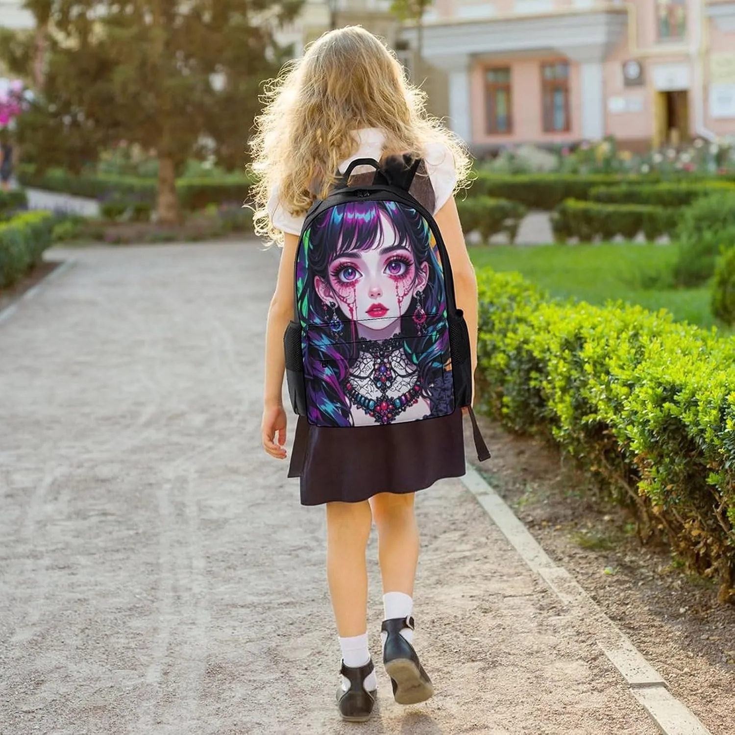 Men Women Polyester Beautiful Women Gothic Woman Skull Neon Art Daypack Backpack Large Capacity Carry On Bag With Smooth Zippers for Hiking Picnic Walking Cycling