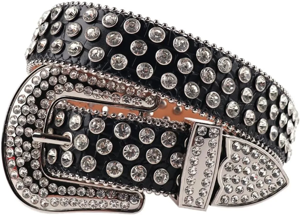 Men Women Western Punk Rhinestones Belts Bling Bling Diamond Crystal Studded Belt