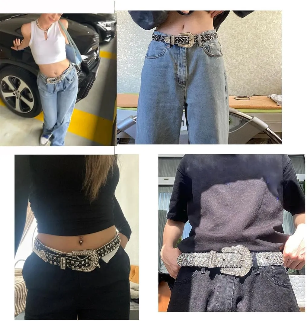 Men Women Western Punk Rhinestones Belts Bling Bling Diamond Crystal Studded Belt