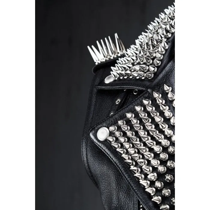 Men's Biker Studded Leather Vest In Black