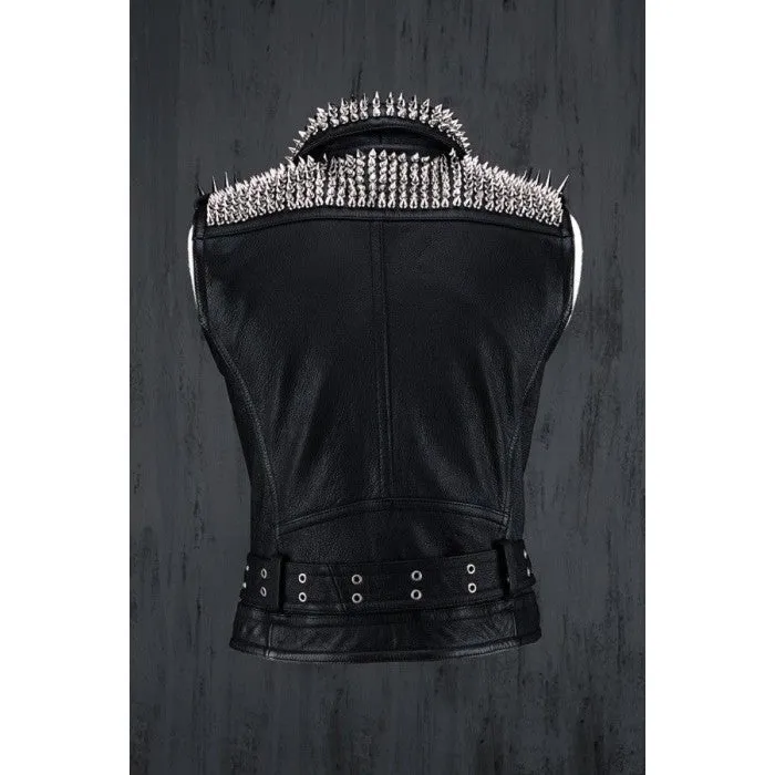 Men's Biker Studded Leather Vest In Black