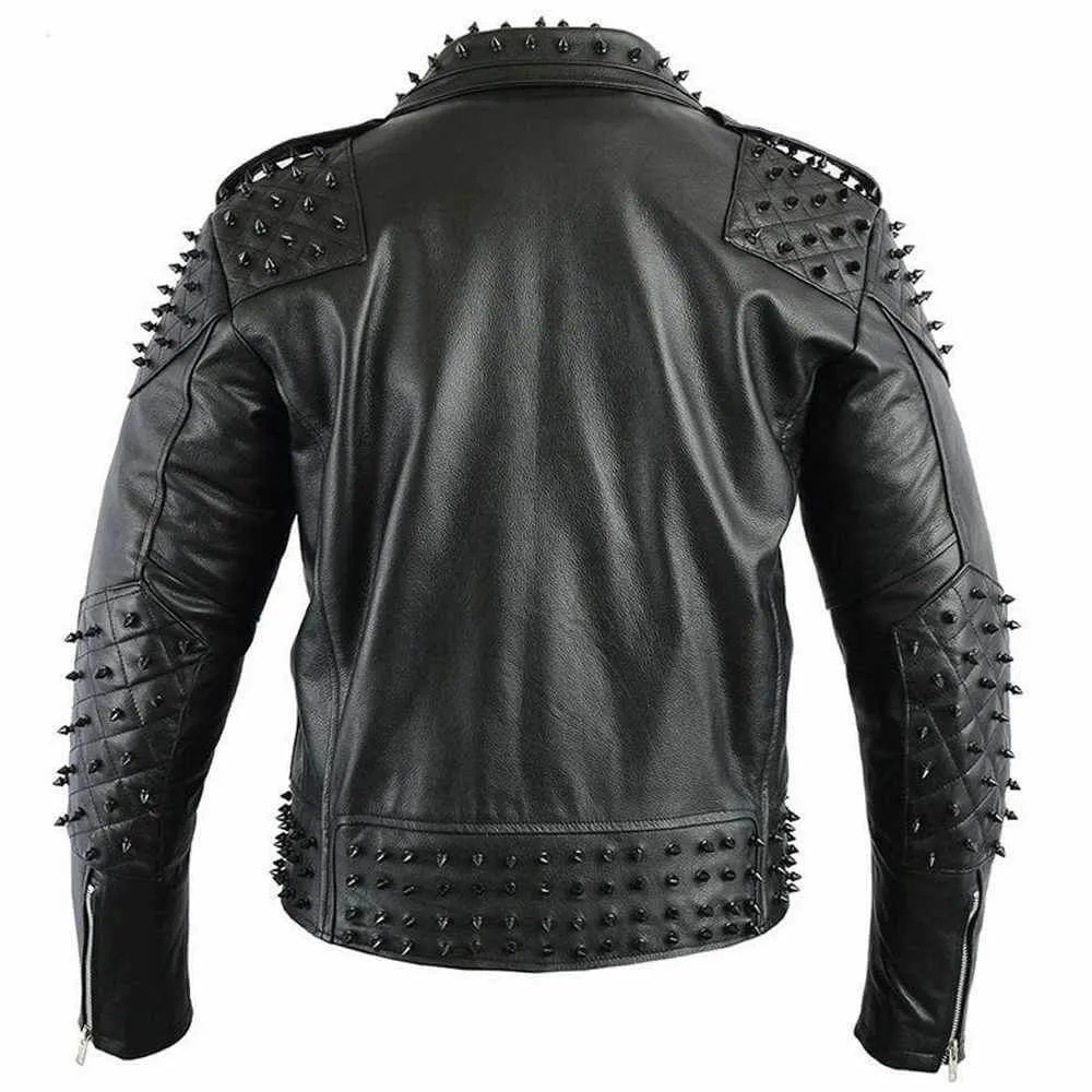 Men's Black Punk Studded Biker Leather Jacket