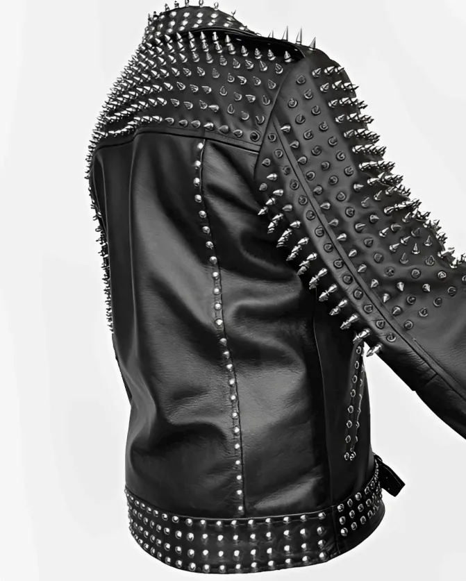 Men's Black Studded Biker Leather Jacket
