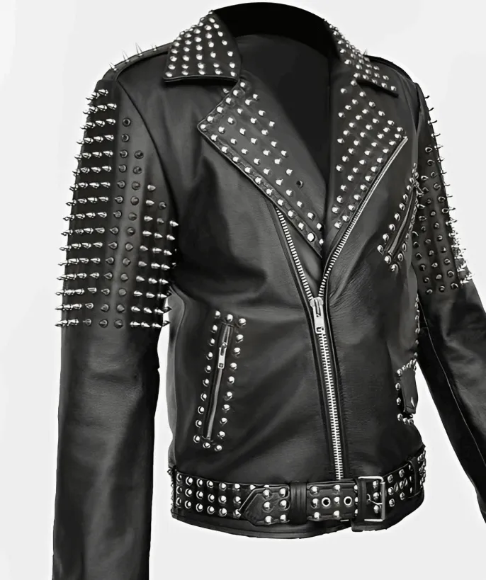 Men's Black Studded Biker Leather Jacket
