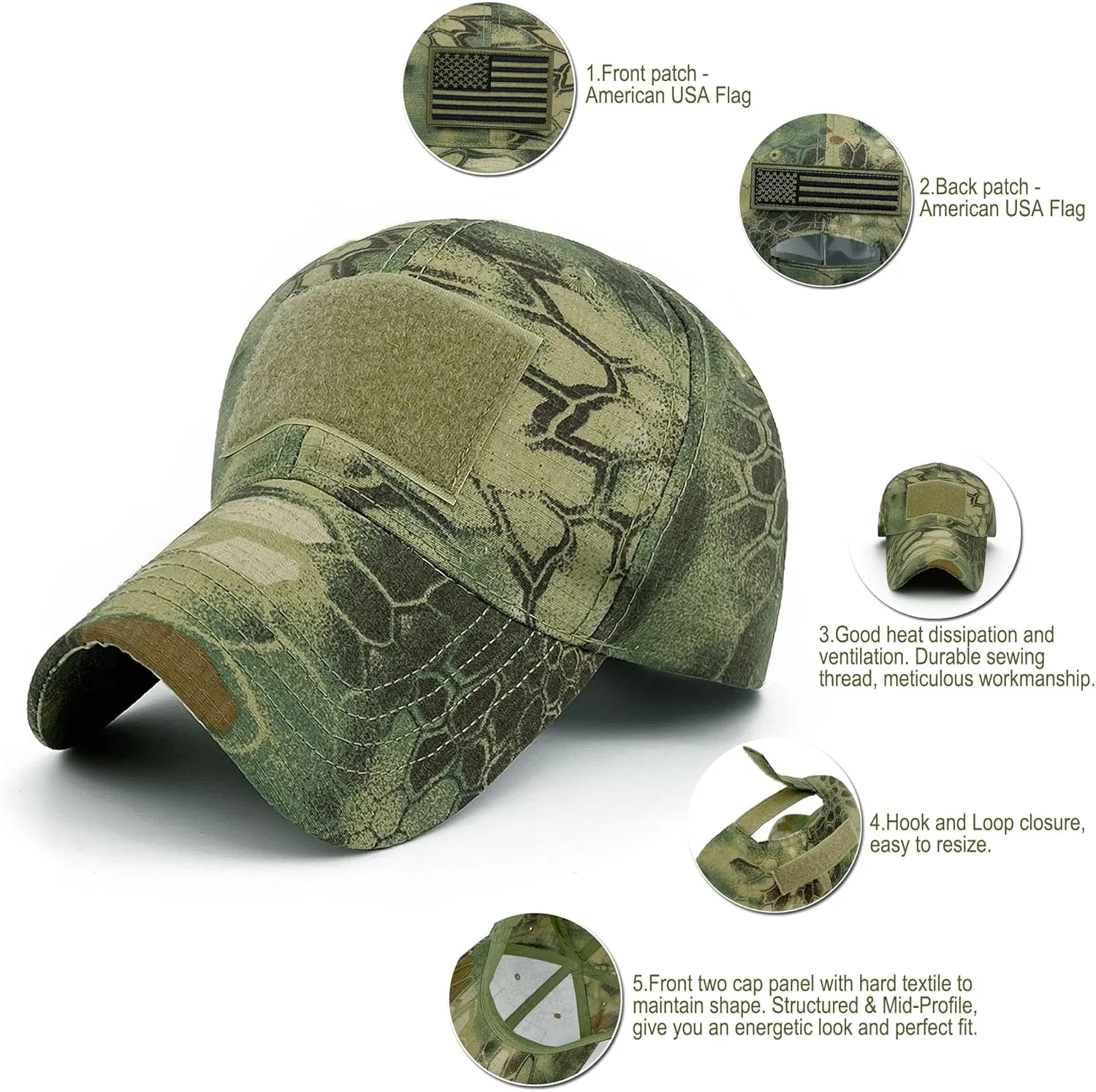 Mens Camo Baseball Hats with American Flag USA Patch Military Baseball Caps for Women