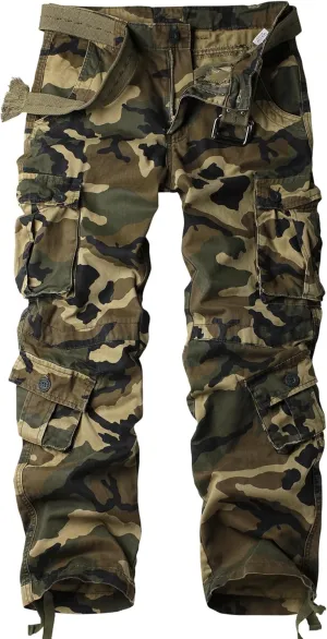 Men's Camo BDU Cargo Tactical Ripstop Casual Lightweight Baggy Combat 100% Cotton Pants with 8 Pockets(No Belt)