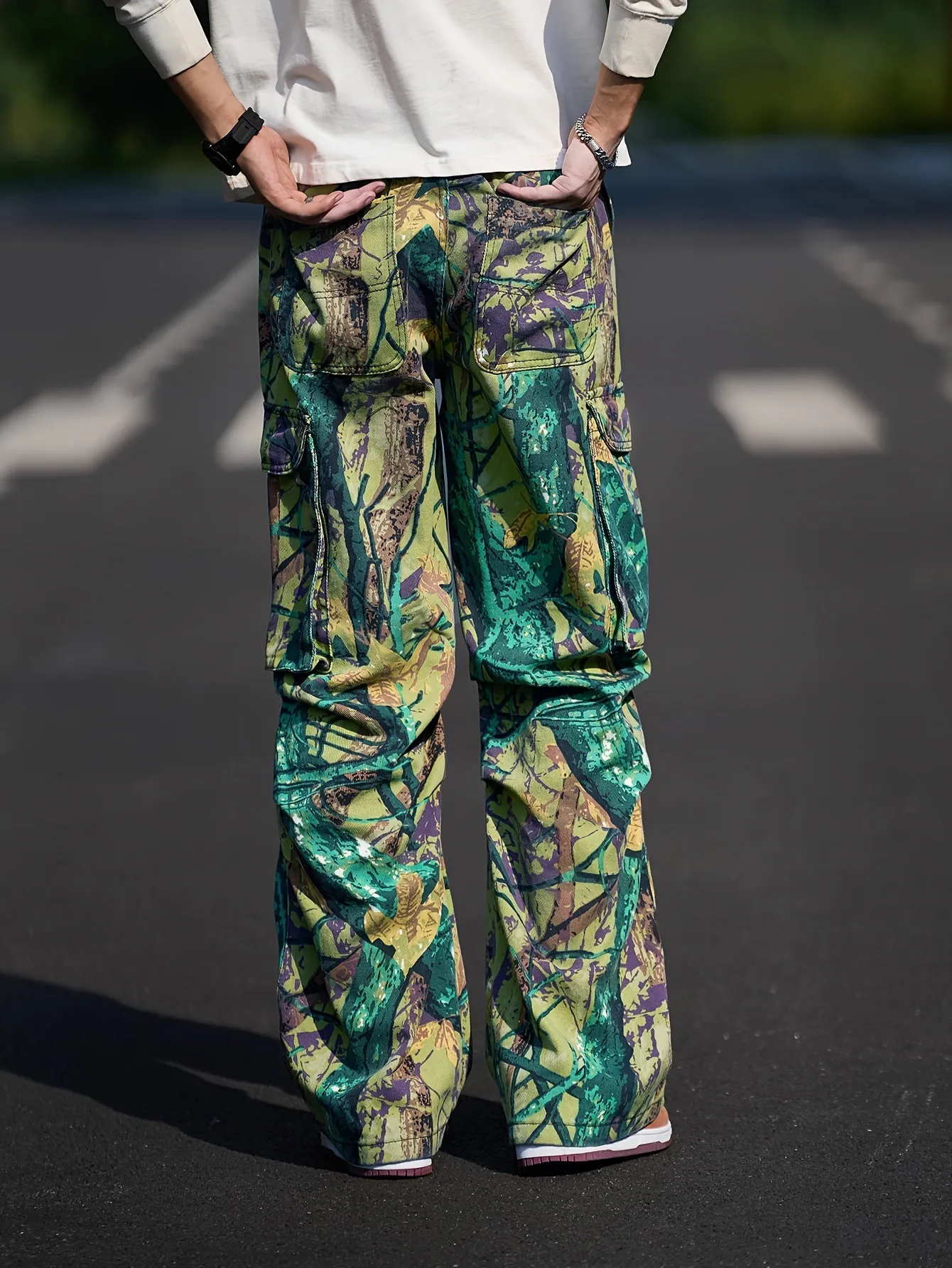 Men's Camo Print Cargo Jeans | Casual Loose Fit, Street Style