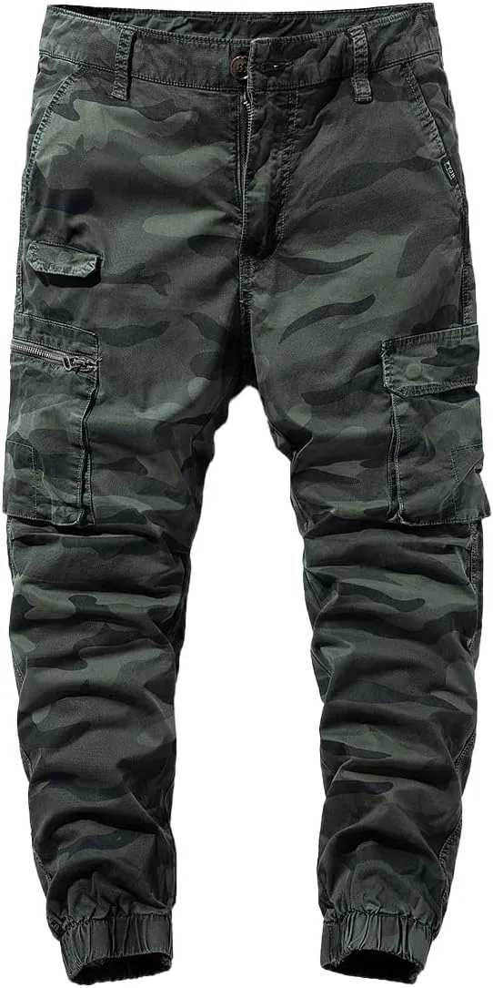 Men's Camouflage Military Cargo Pants Relaxed Fit Zipper Pockets Cotton Cargo Pants