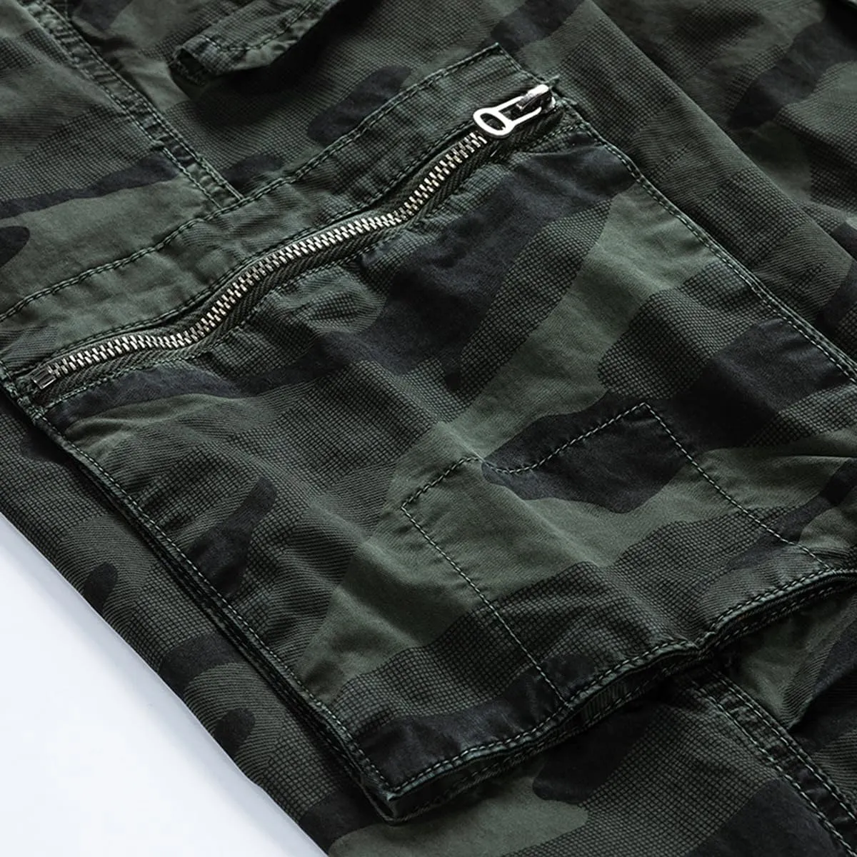 Men's Camouflage Military Cargo Pants Relaxed Fit Zipper Pockets Cotton Cargo Pants