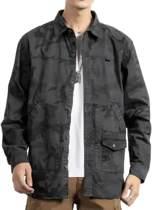 Men's Camouflage Military Shirts Relaxed Fit Multi Pockets Cotton Long Sleeves Shirts