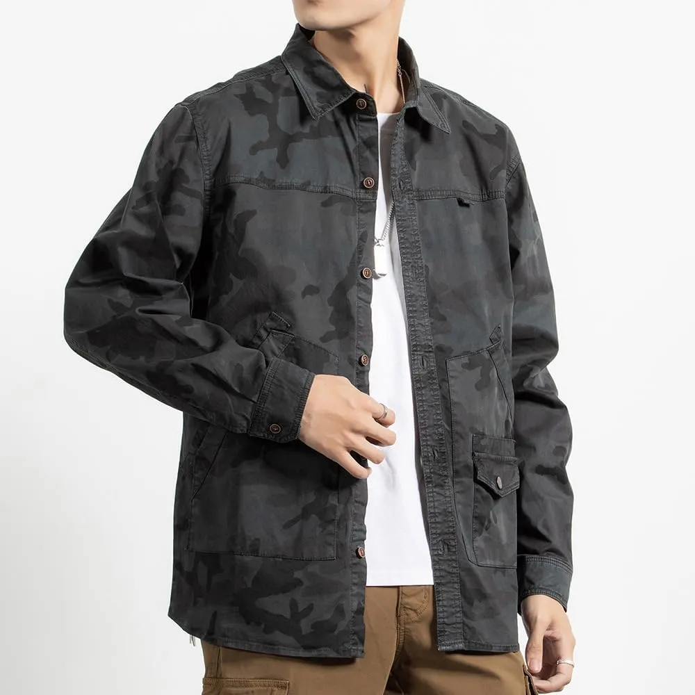 Men's Camouflage Military Shirts Relaxed Fit Multi Pockets Cotton Long Sleeves Shirts