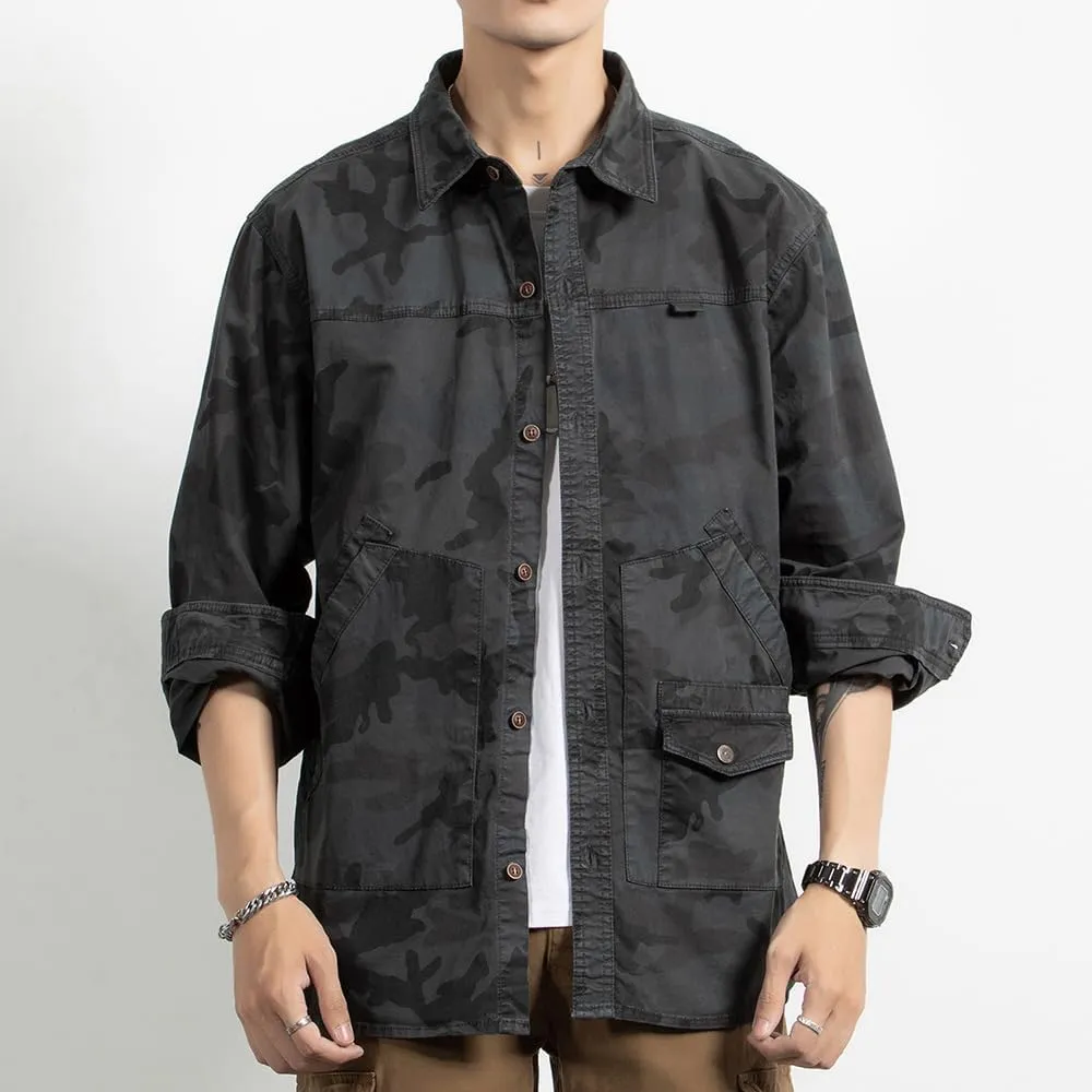 Men's Camouflage Military Shirts Relaxed Fit Multi Pockets Cotton Long Sleeves Shirts