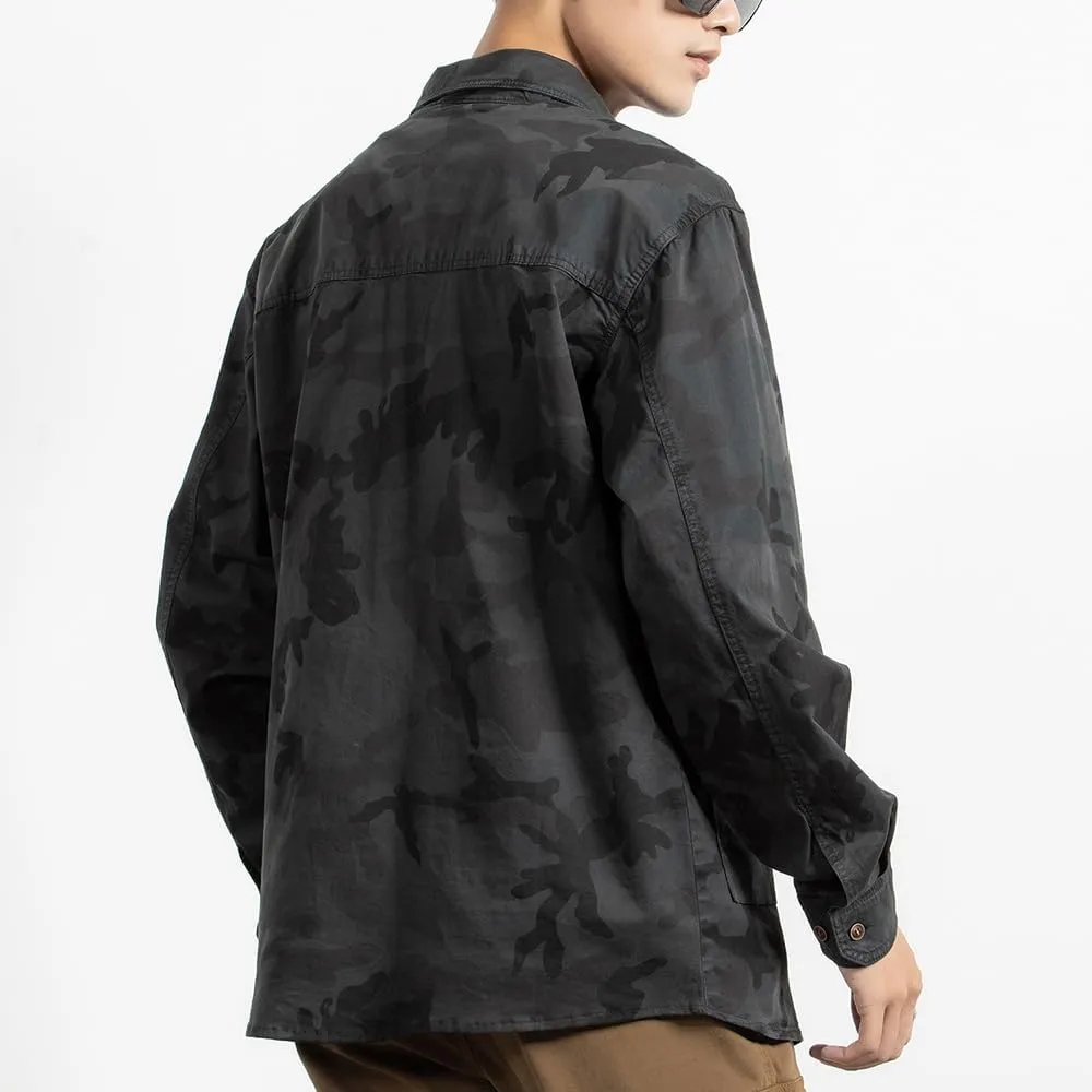 Men's Camouflage Military Shirts Relaxed Fit Multi Pockets Cotton Long Sleeves Shirts