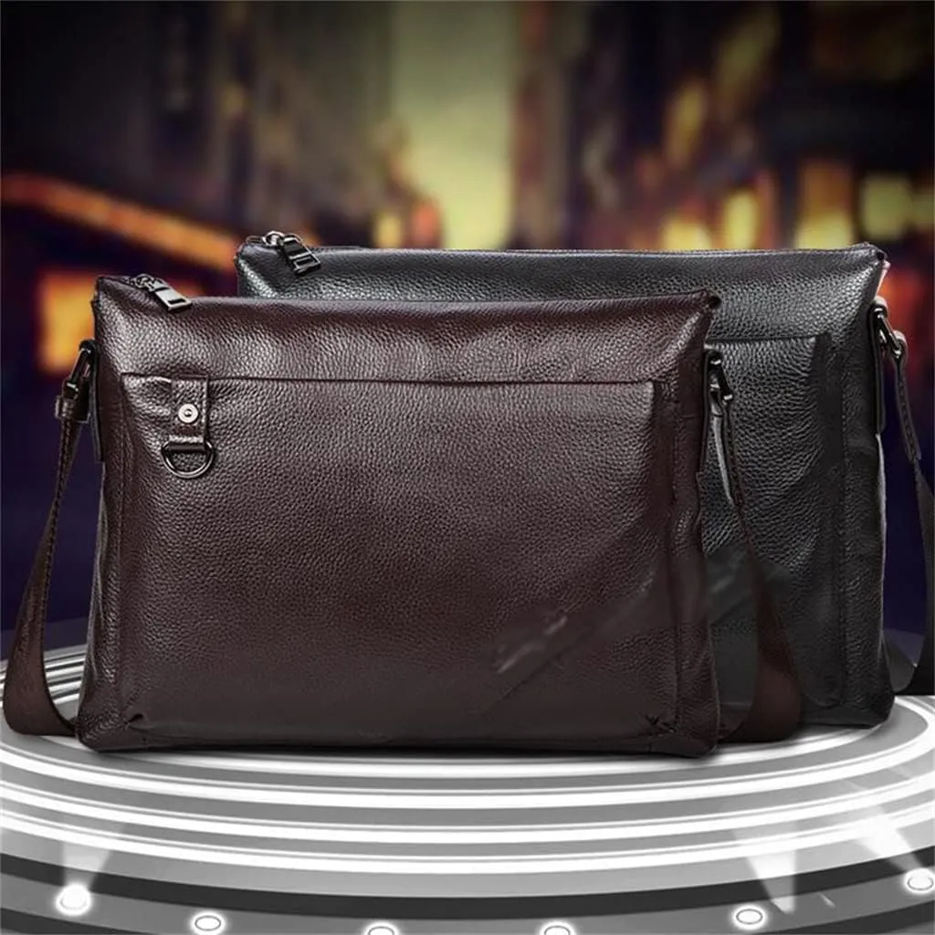Men's Cross Section Business Layer Cowhide Shoulder Bag Shoulder Crossbody Bag Cowhide Bag Leather Men's Bag