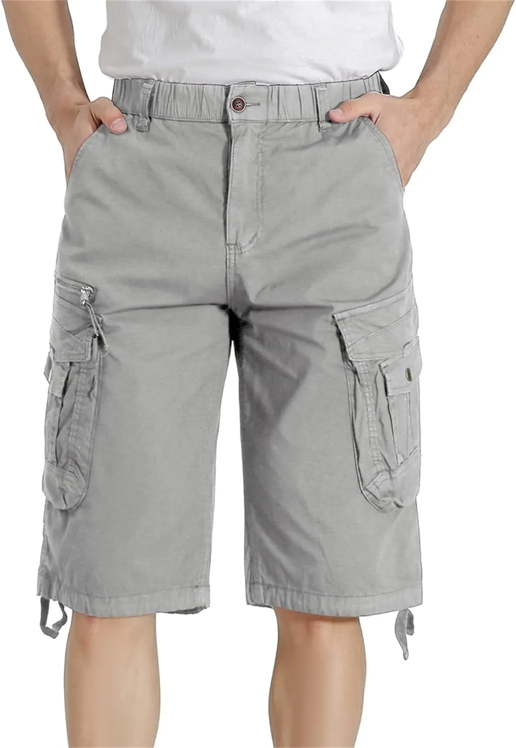 Mens Elastic Waist Cargo Shorts Zipper Pocket Relaxed Fit Stretch Cotton Hiking Camo Cargo Shorts for Men