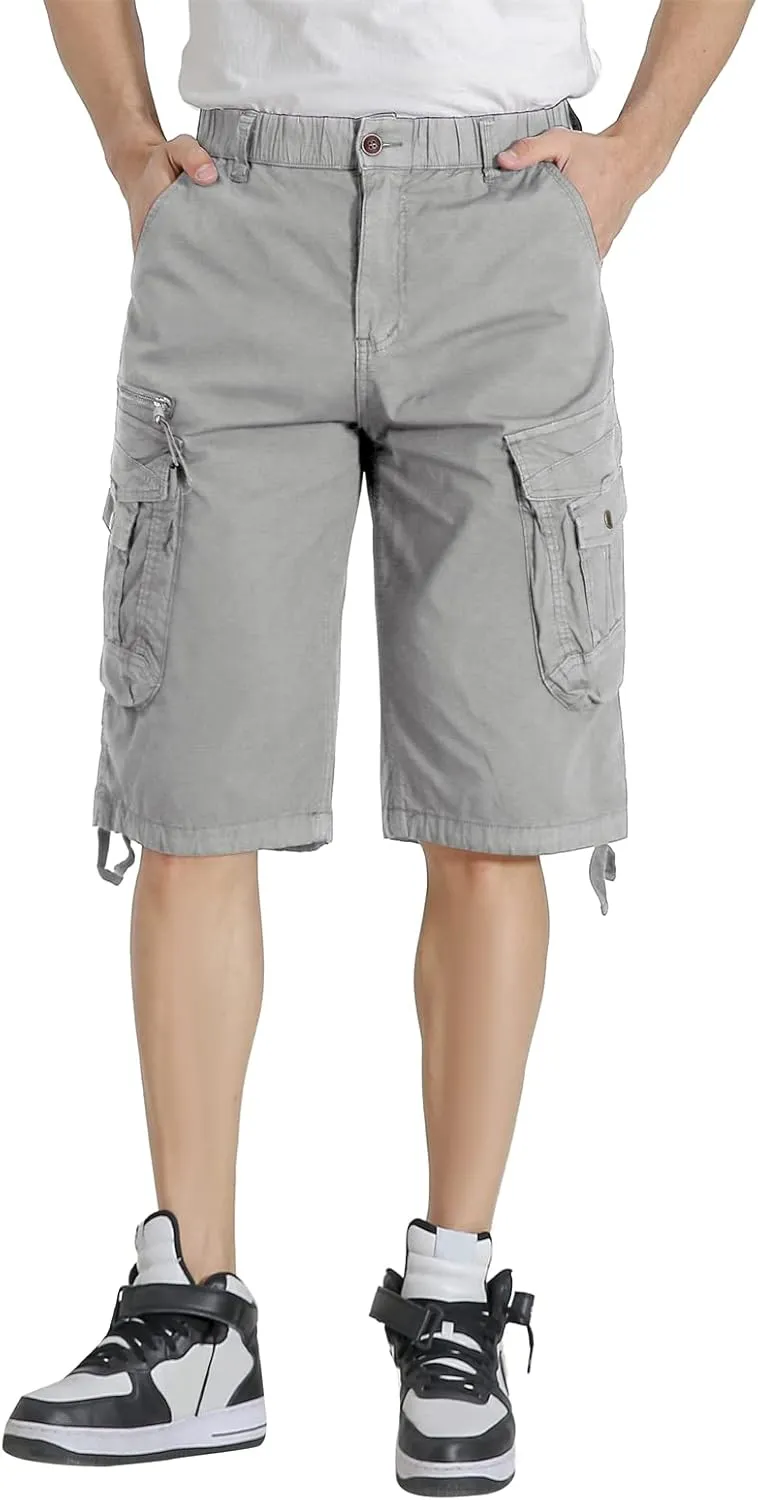 Mens Elastic Waist Cargo Shorts Zipper Pocket Relaxed Fit Stretch Cotton Hiking Camo Cargo Shorts for Men