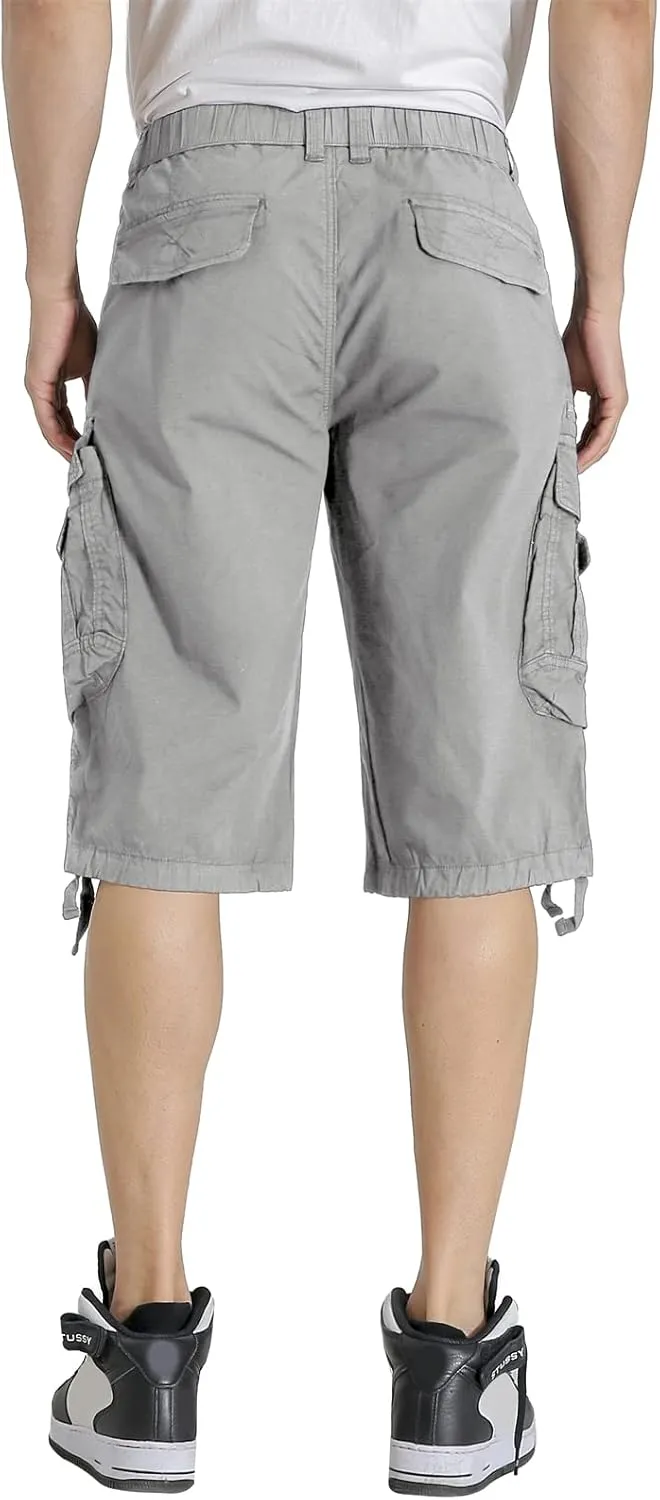 Mens Elastic Waist Cargo Shorts Zipper Pocket Relaxed Fit Stretch Cotton Hiking Camo Cargo Shorts for Men