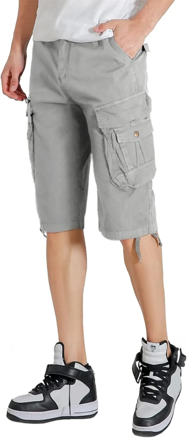 Mens Elastic Waist Cargo Shorts Zipper Pocket Relaxed Fit Stretch Cotton Hiking Camo Cargo Shorts for Men