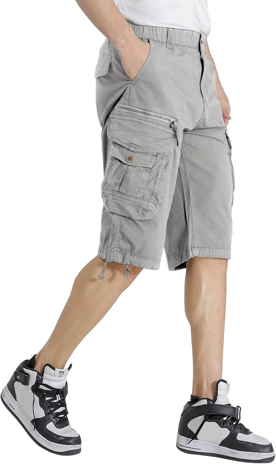 Mens Elastic Waist Cargo Shorts Zipper Pocket Relaxed Fit Stretch Cotton Hiking Camo Cargo Shorts for Men