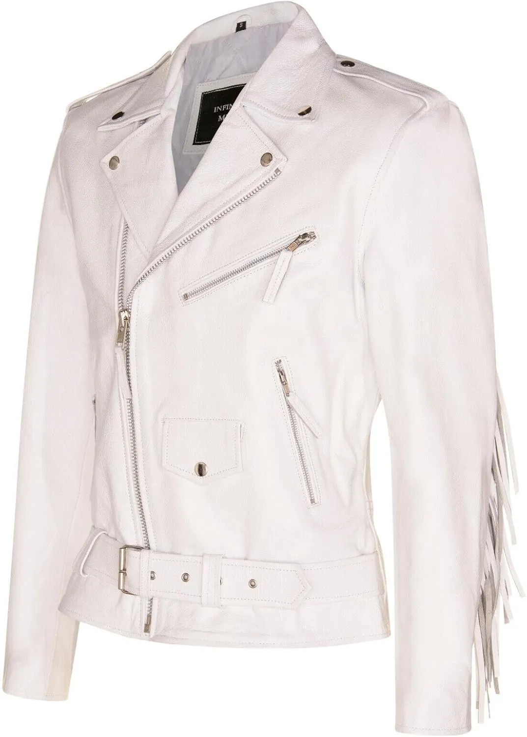 Mens Fringe Hide Leather Brando Tasseled Motorcycle Jacket Retro Biker