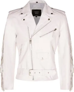 Mens Fringe Hide Leather Brando Tasseled Motorcycle Jacket Retro Biker