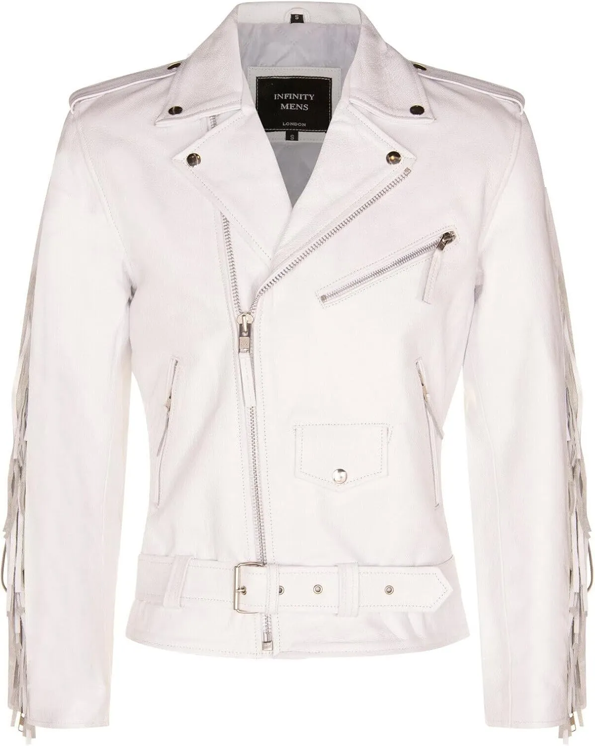 Mens Fringe Hide Leather Brando Tasseled Motorcycle Jacket Retro Biker