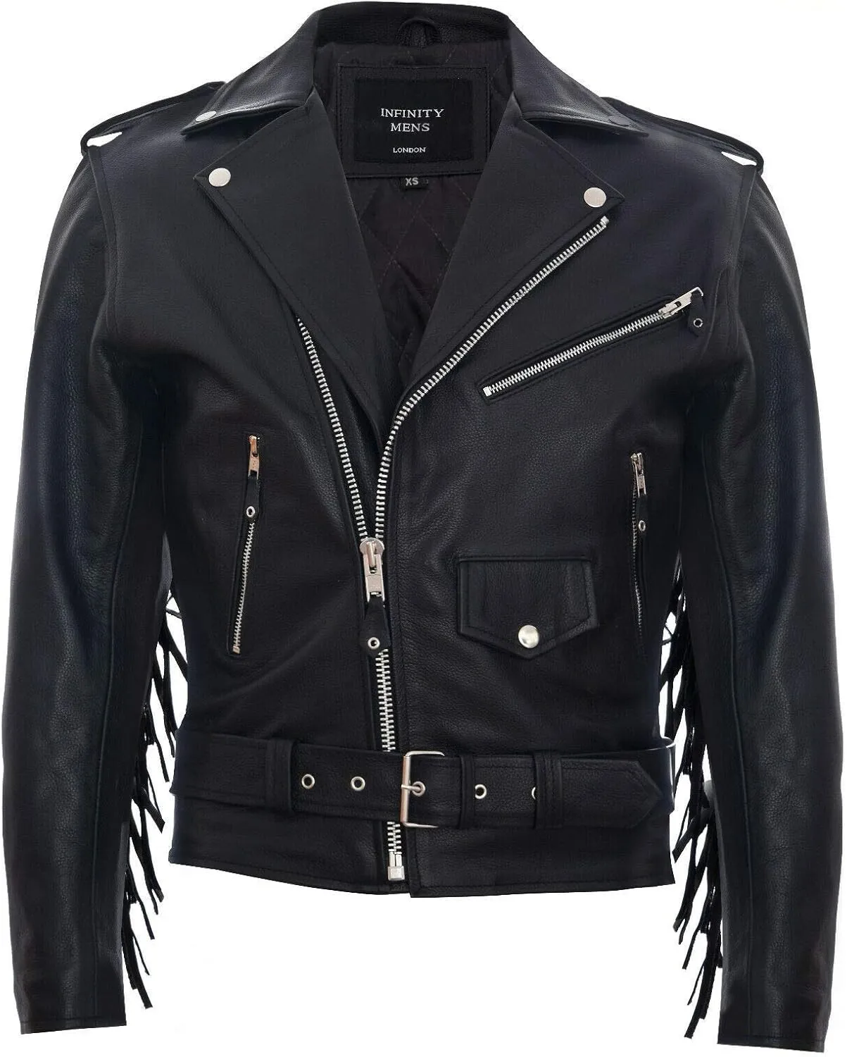 Mens Fringe Hide Leather Brando Tasseled Motorcycle Jacket Retro Biker