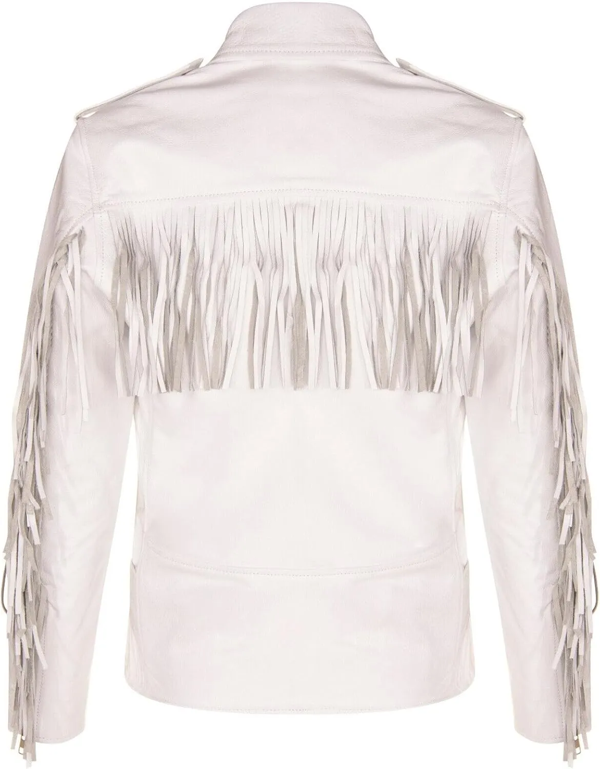 Mens Fringe Hide Leather Brando Tasseled Motorcycle Jacket Retro Biker