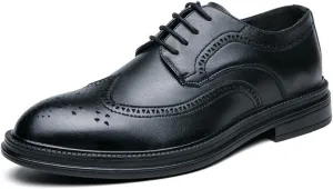 Men's Genuine Leather Wing Tips Two Tone Lace Up Oxfords Classic Round Toe Brogue Patchwork Derby Dress Shoes Casual Low Block Heel Business Work Office Shoes