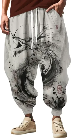 Mens Joggers Fun Print Fashion Street Feel Casual Sweatpants Baggy Elastic Waist Novelty Pant Mens Linen Pants Pants