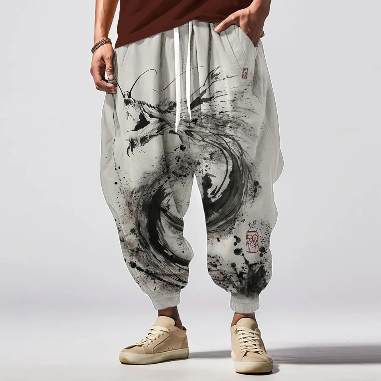 Mens Joggers Fun Print Fashion Street Feel Casual Sweatpants Baggy Elastic Waist Novelty Pant Mens Linen Pants Pants