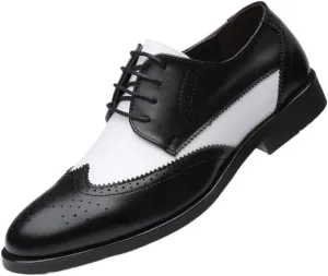Men's Leather lace-up Oxford Shoes Classic Wingtip Two-Tone Patchwork Brogues Fashionable Toes Slip-on Leather Shoes